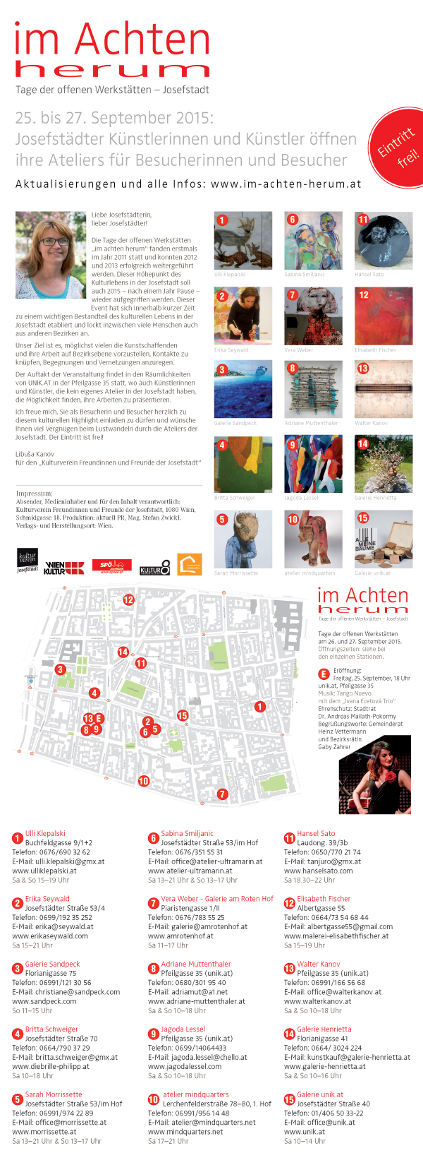 International Vienna Mietgalerie Josefstadt Stadtspionin Das Magazin für aktuelles Ausstellungsgeschehen Vernissage Kurier Freizeit Kultur Wochenende Kronen Zeitung oe24 Österreich Augustin Strawanzerin BZ Wiener Bezirkszeitung Josefstadt Tage der offenen Werkstätten achten herum A-List Wien Tourismus der Grazer Österreich Heute Zeitung Kunstplattform für moderne Kunst Kulturverein Galerie Sandpeck Wien zeitgenössische österreichische Kunst K
          ultur Wirtschaft Veranstaltungslokal Künstlerberatung Kunstkalender Kunsthandwerksmarkt Veranstaltungsprogramm Pop-up-Store Florianigasse Josefstädter 1080 kaufen mieten Werkpräsentation Ausstellung bildende gestaltende KünstlerInnen GrafikerInnen FotografInnen KunsthandwerkerInnen angewandten Gebrauchskunst DesignerInnen ErwachsenenbildnerInnen KursleiterInnen TrainerInnen Menschen Fachwissen Kompetenzen Wissen Können interessierten Menschen AutorInnen LiteratInnen DichterInnen LyrikerInnen SchriftstellerInnen JournalistInnen MusikerInnen AlleinunterhalterInnen Ausstellungsräume Kursräume Seminarraum geschlossene Veranstaltungen Mietraum Fest privater Rahmen Übungsraum MusikerInnen Treffpunkt regelmäßige Gruppen Trainingsgruppe Kunstwerke Kunstmarkt Mietkunst Ausstellungszeit Programm Kunstverleih Kunstinteressenten 
          Unterstützer KunstsammlerIn Vermarktung Marketing Kommunikationsstrategien Presse Öffentlichkeitsarbeit Konzepte Printmedien Onlinemedien künstlerischen Arbeit Ausstellungsorganisation Pressemitteilungen Onlineplattformen gewinnbringender Webseiten Künstlerhompage Weihnachtsmarkt Christkindlmarkt Adventmarkt