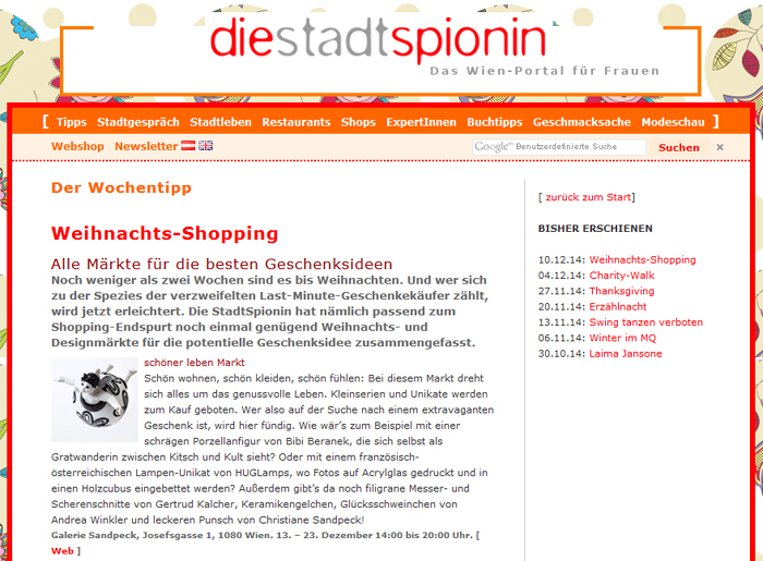 International Vienna Mietgalerie Josefstadt Stadtspionin Das Magazin für aktuelles Ausstellungsgeschehen Vernissage Kurier Freizeit Kultur Wochenende Kronen Zeitung oe24 Österreich Augustin Strawanzerin BZ Wiener Bezirkszeitung Josefstadt Tage der offenen Werkstätten achten herum A-List Wien Tourismus der Grazer Österreich Heute Zeitung Kunstplattform für moderne Kunst Kulturverein Galerie Sandpeck Wien zeitgenössische österreichische Kunst K
          ultur Wirtschaft Veranstaltungslokal Künstlerberatung Kunstkalender Kunsthandwerksmarkt Veranstaltungsprogramm Pop-up-Store Florianigasse Josefstädter 1080 kaufen mieten Werkpräsentation Ausstellung bildende gestaltende KünstlerInnen GrafikerInnen FotografInnen KunsthandwerkerInnen angewandten Gebrauchskunst DesignerInnen ErwachsenenbildnerInnen KursleiterInnen TrainerInnen Menschen Fachwissen Kompetenzen Wissen Können interessierten Menschen AutorInnen LiteratInnen DichterInnen LyrikerInnen SchriftstellerInnen JournalistInnen MusikerInnen AlleinunterhalterInnen Ausstellungsräume Kursräume Seminarraum geschlossene Veranstaltungen Mietraum Fest privater Rahmen Übungsraum MusikerInnen Treffpunkt regelmäßige Gruppen Trainingsgruppe Kunstwerke Kunstmarkt Mietkunst Ausstellungszeit Programm Kunstverleih Kunstinteressenten 
          Unterstützer KunstsammlerIn Vermarktung Marketing Kommunikationsstrategien Presse Öffentlichkeitsarbeit Konzepte Printmedien Onlinemedien künstlerischen Arbeit Ausstellungsorganisation Pressemitteilungen Onlineplattformen gewinnbringender Webseiten Künstlerhompage Weihnachtsmarkt Christkindlmarkt Adventmarkt