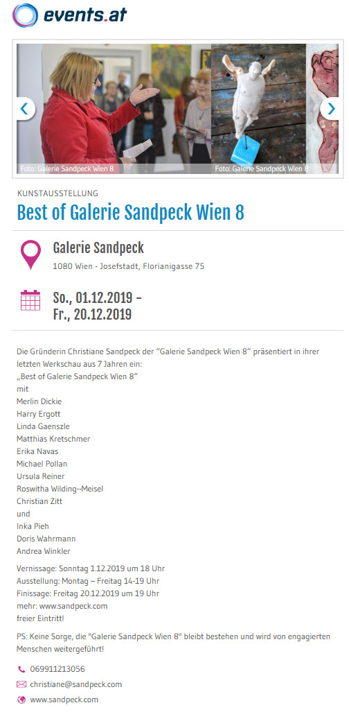 Galerie Sandpeck Wien 8 Josefstadt Mietgalerie österreichische zeitgenössische Kunst Kultur bildende gestaltende KünstlerInnen FotografInnen DesignerInnen Ausstellung Vernissage Finissage Weihnachtsmarkt Adventmarkt Kunstmarkt Kunstsupermarkt Kunsthandwerksmarkt Christkindlmarkt Galerie Sandpeck Design Adventmarkt 2018 Wien Josefstadt Gegenwartskunst zeitgenössische moderne österreichische Mietgalerie Kunst Kultur Wirtschaft Veranstaltungslokal Kunstkalender Veranstaltungsprogramm Pop-up-Store Seminarraum Übungsraum Kursräume Trainingsraum mieten Mietgalerie Florianigasse Josefstädter Straße 1080 kaufen mieten Werkpräsentation Ausstellung Vernissage bildende gestaltende KünstlerInnen GrafikerInnen FotografInnen KunsthandwerkerInnen angewandten Kunst Gebrauchskunst DesignerInnen offene Singrunde ErwachsenenbildnerInnen KursleiterInnen TrainerInnen Menschen Fachwissen Kompetenzen Wissen Können interessierten Menschen AutorInnen LiteratInnen DichterInnen LyrikerInnen SchriftstellerInnen JournalistInnen MusikerInnen AlleinunterhalterInnen Ausstellungsräume geschlossene Veranstaltungen Fest privaten Rahmen MusikerInnen Treffpunkt regelmäßige Gruppen Trainingsgruppe Kunstwerke Kunstmarkt Kunst mieten Mietkunst Ausstellungszeit Programm Kunstverleihs  Kunstinteressenten Unterstützer KunstsammlerIn Autoren Verlage Vermarktung Marketing Kommunikationsstrategien Presse Öffentlichkeitsarbeit Konzepte Printmedien Onlinemedien künstlerischen Arbeit Ausstellungsorganisation Pressemitteilungen Onlineplattformen gewinnbringender Webseiten Künstlerhompage Künstlerberatung Performances Veranstaltungskalender Kunsthandwerksmarkt Weihnachtsmarkt Christkindlmarkt Adventmarkt